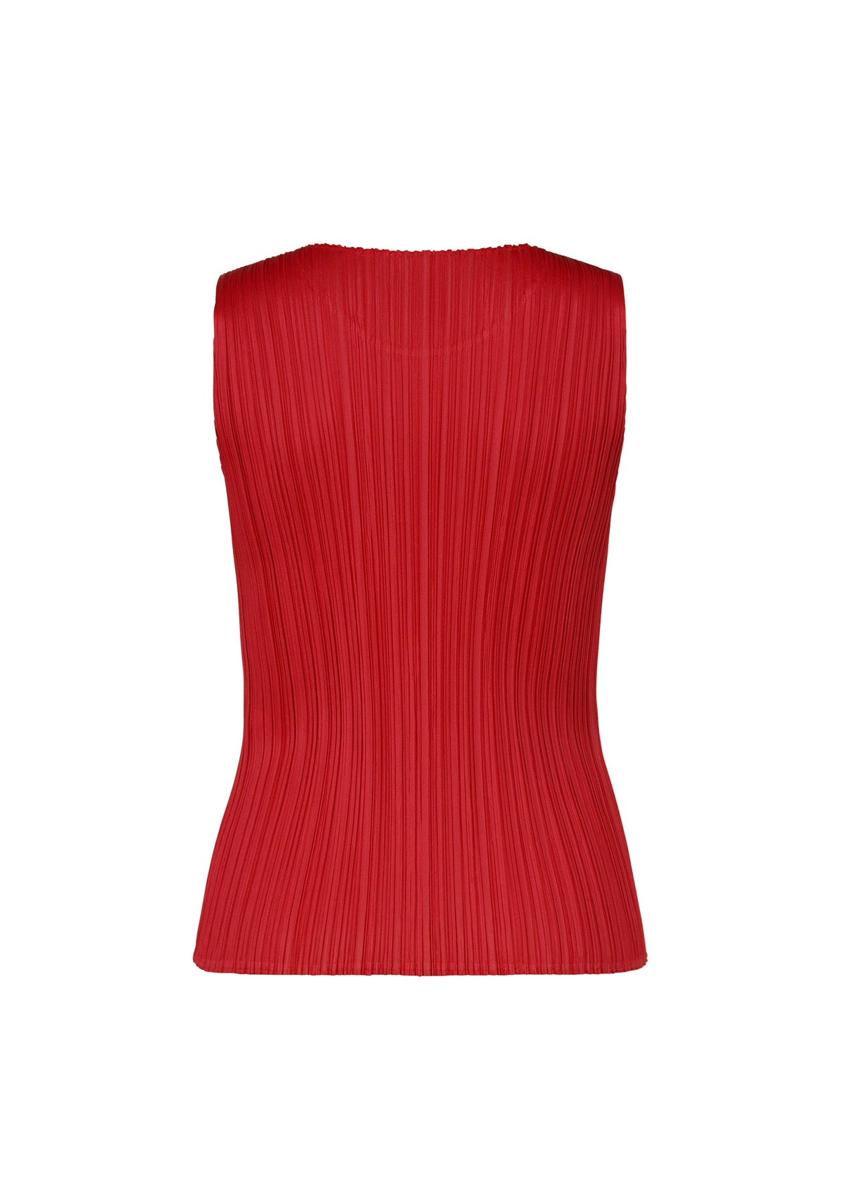 Zoomed view Bright red round-neck sleeveless PLEATS PLEASE ISSEY MIYAKE NEW COLORFUL BASICS 5 shirt with a vertical pleated texture that is easy to style.