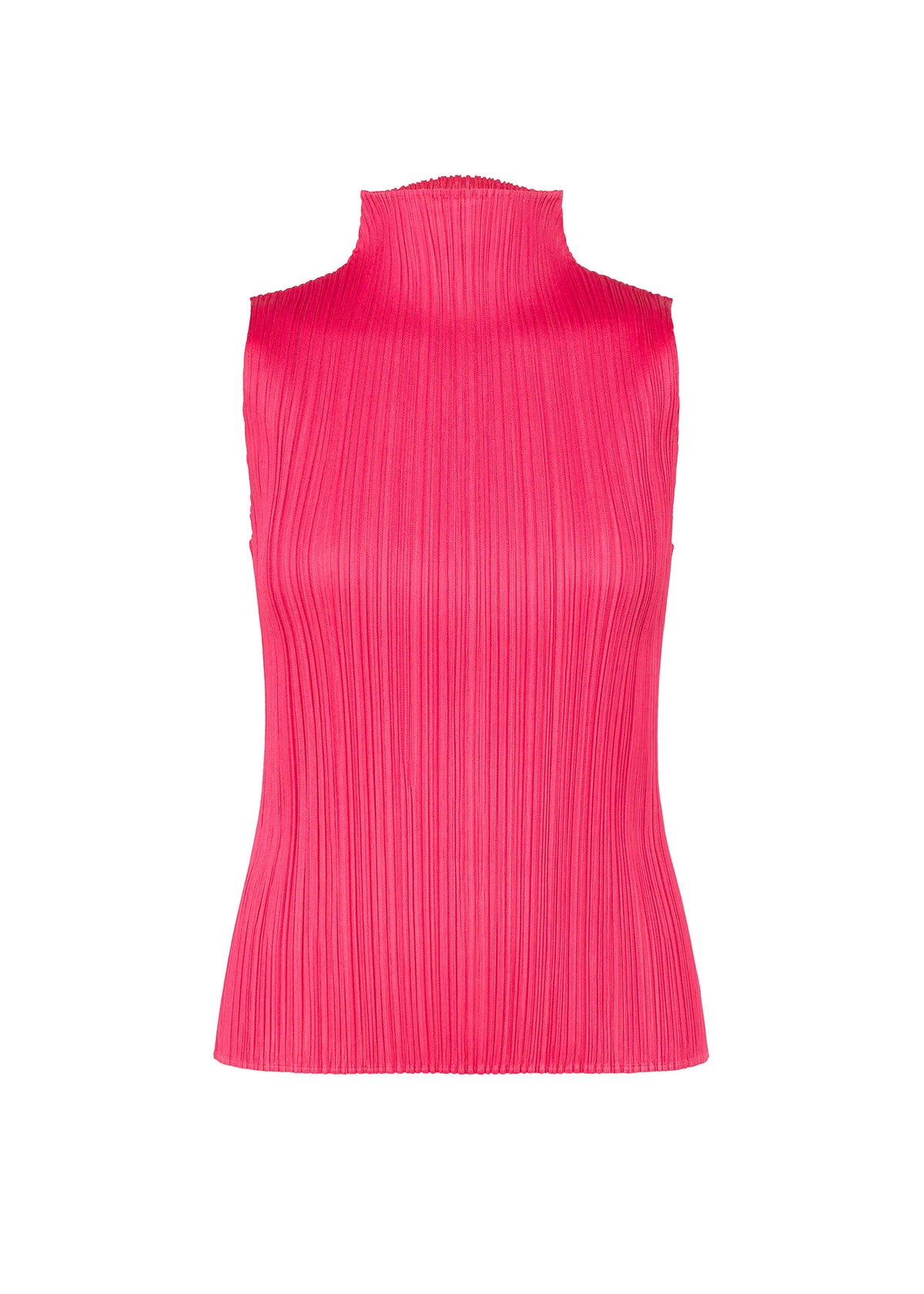Zoomed view Hot pink sleeveless high-neck NEW COLORFUL BASICS 5 shirt with vertical pleats that is easy to style. - HOT PINK （no.20）