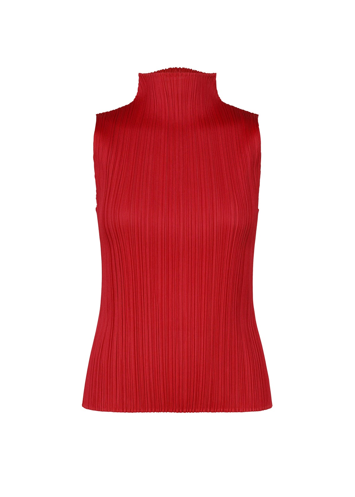 Red sleeveless high-neck NEW COLORFUL BASICS 5 top featuring vertical pleats. view 2 of 10