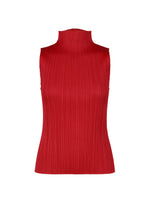 Red sleeveless high-neck NEW COLORFUL BASICS 5 top featuring vertical pleats. - RED （no.24）