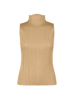 Beige sleeveless mock-neck PLEATS PLEASE ISSEY MIYAKE NEW COLORFUL BASICS 5 top with vertical pleats. - LIGHT BEIGE （no.40）