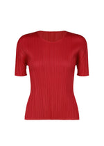 Brightly colored red NEW COLORFUL BASICS 5 pleated short-sleeve top by PLEATS PLEASE ISSEY MIYAKE with a round neckline. - RED （no.24）