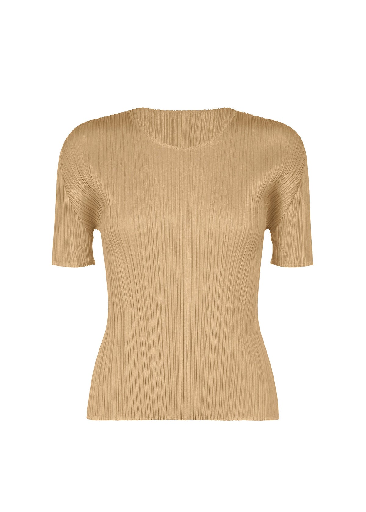 Beige short-sleeved round-neck PLEATS PLEASE ISSEY MIYAKE NEW COLORFUL BASICS 5 shirt with vertical pleats. view 3 of 10