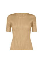 Beige short-sleeved round-neck PLEATS PLEASE ISSEY MIYAKE NEW COLORFUL BASICS 5 shirt with vertical pleats. - LIGHT BEIGE （no.40）