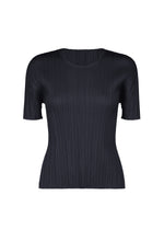 PLEATS PLEASE ISSEY MIYAKE NEW COLORFUL BASICS 5 dark navy blue short-sleeved round-neck shirt with a vertical pleated texture. - NAVY （no.75）