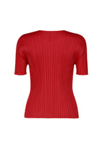 Brightly colored red NEW COLORFUL BASICS 5 short-sleeved top by PLEATS PLEASE ISSEY MIYAKE with a pleated texture and a round neckline.