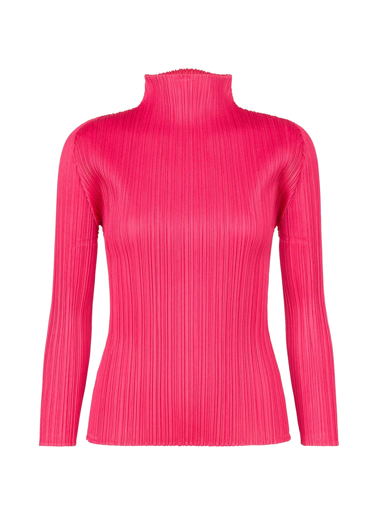Zoomed view Hot pink PLEATS PLEASE ISSEY MIYAKE NEW COLORFUL BASICS 5 long-sleeved shirt with a mock turtleneck and vertical pleats throughout. - HOT PINK （no.20）