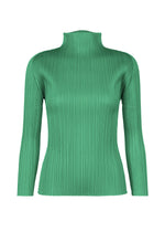Green PLEATS PLEASE ISSEY MIYAKE NEW COLORFUL BASICS 5 long-sleeved turtleneck top with a fine vertical pleated texture. - TURQUOISE GREEN （no.66）