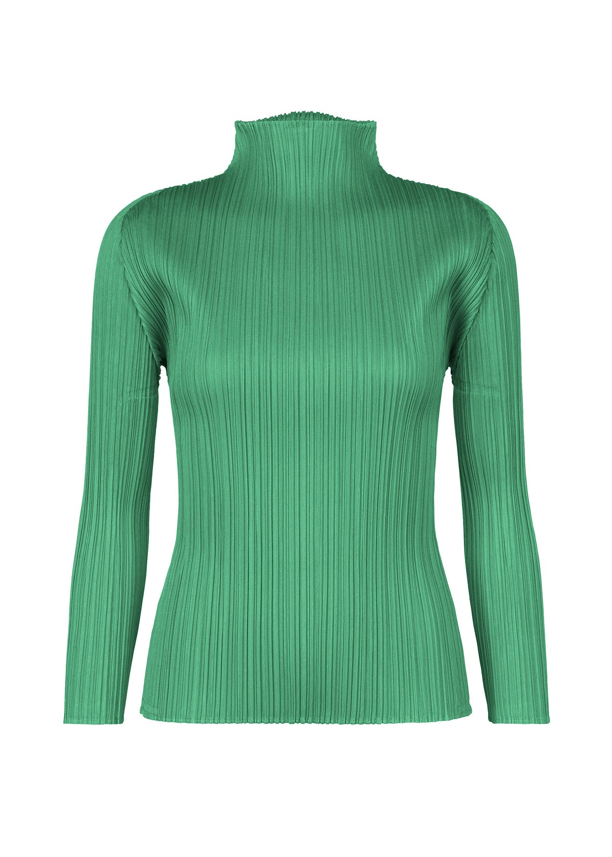 Zoomed view Green PLEATS PLEASE ISSEY MIYAKE NEW COLORFUL BASICS 5 long-sleeved turtleneck top with a fine vertical pleated texture. - TURQUOISE GREEN （no.66）