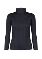 Black NEW COLORFUL BASICS 5 long-sleeve, high-neck top with vertical pleats by PLEATS PLEASE ISSEY MIYAKE. - NAVY （no.75）