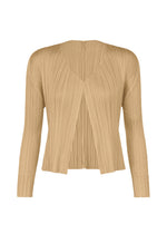 Brightly colored tan PLEATS PLEASE ISSEY MIYAKE NEW COLORFUL BASICS 5 long-sleeved open-front cardigan with vertical pleats and a V-neckline. - LIGHT BEIGE （no.40）