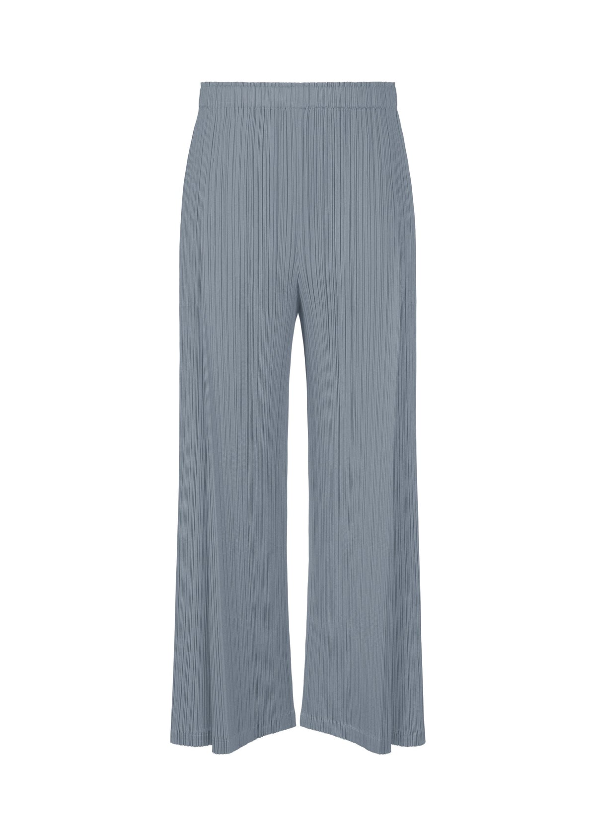 Light blue mid-weight pleated wide-leg pants with pockets and an elastic waistband from PLEATS PLEASE ISSEY MIYAKE, MONTHLY COLORS : DECEMBER collection, shown against a white background. view 2 of 9