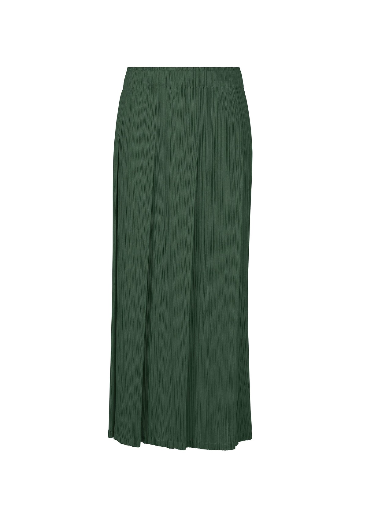 The MONTHLY COLORS : DECEMBER skirt by PLEATS PLEASE ISSEY MIYAKE is a long, dark green pleated tuck skirt with a straight waistband, shown against a plain white background. view 10 of 10