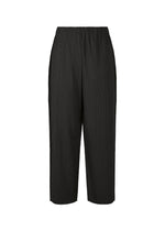 The A-POC SHELL pants by PLEATS PLEASE ISSEY MIYAKE feature fine pleats, a stretchy black fabric, an elastic waistband, and a wide-leg cropped silhouette above the ankles, shown on a white background. - BLACK （no.15）
