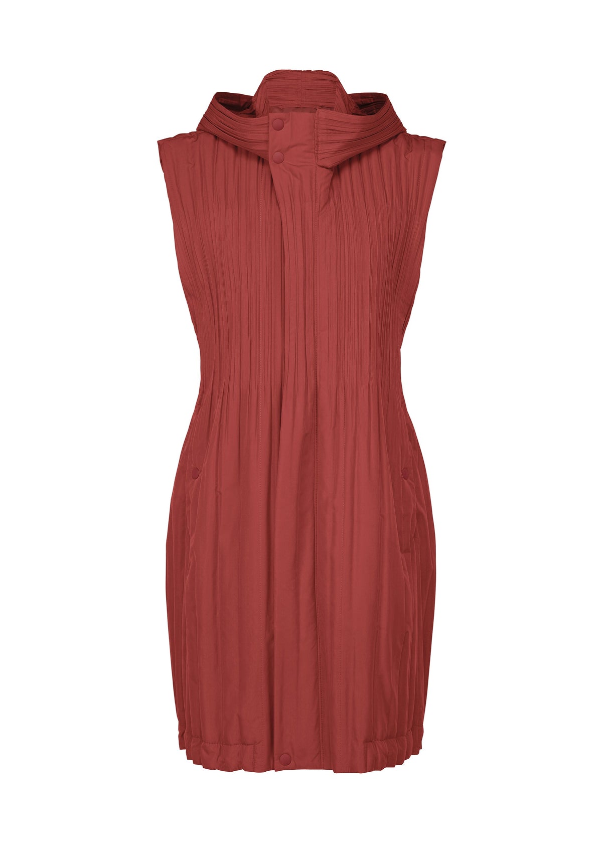 The PADDED PLEATS COAT by PLEATS PLEASE ISSEY MIYAKE features a modern, minimalist silhouette with striking pleated texture, a high collar, and front button details for an elegant finish. view 2 of 5