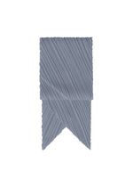 The O SCARF DECEMBER by PLEATS PLEASE ISSEY MIYAKE, a folded light blue pleated scarf, is arranged upright with overlapping pointed ends on a plain white background to highlight its refined texture and subtle colors. - STEEL BLUE （no.74）