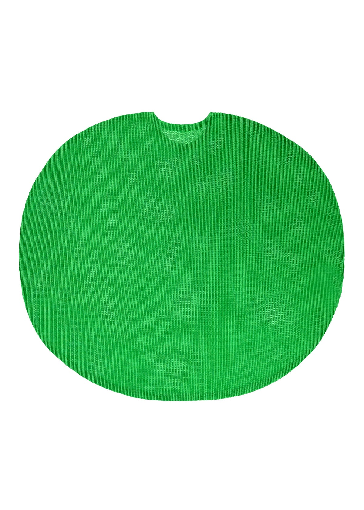 The TATAMI APRIL by PLEATS PLEASE ISSEY MIYAKE is a large, flat, circular green mat with a small notch at the top and a subtle mesh texture, shown on a white background. view 5 of 8