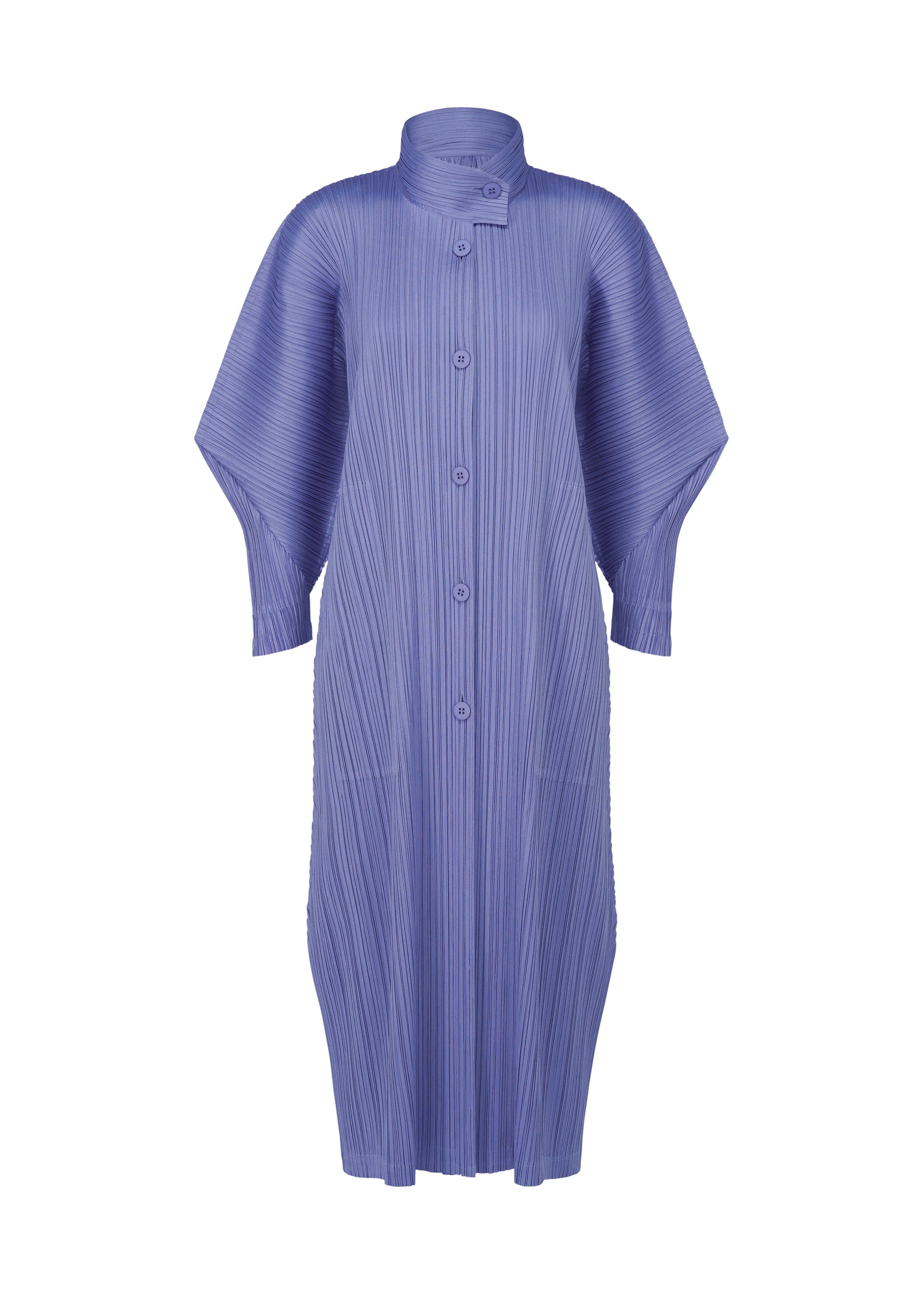 Zoomed view The SKYLINE dress from PLEATS PLEASE ISSEY MIYAKE features elegant dolman sleeves and a blue design on a white background for a modern touch. - STEEL BLUE （no.74）