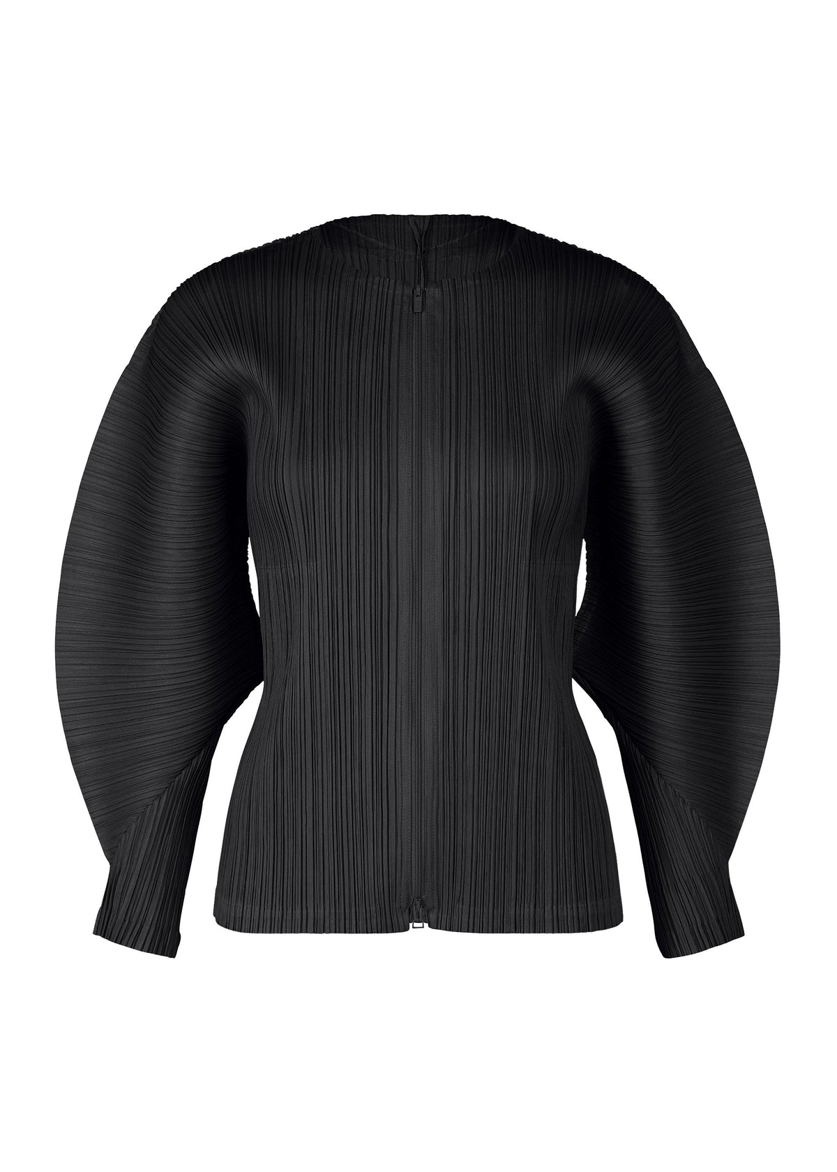 The MONTHLY COLORS : APRIL top by PLEATS PLEASE ISSEY MIYAKE is a black, long-sleeved piece with vertical pleats and bold dolman sleeves, featuring structured fabric for a sculptural, modern look. view 2 of 11
