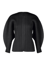 The MONTHLY COLORS : APRIL top by PLEATS PLEASE ISSEY MIYAKE is a black, long-sleeved piece with vertical pleats and bold dolman sleeves, featuring structured fabric for a sculptural, modern look. - BLACK （no.15）