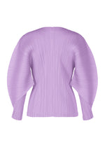 The MONTHLY COLORS : APRIL top by PLEATS PLEASE ISSEY MIYAKE features lavender pleats, voluminous dolman sleeves, and a fitted waist, displayed against a plain white background.