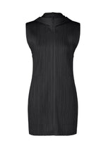 The MONTHLY COLORS : APRIL by PLEATS PLEASE ISSEY MIYAKE is a sleeveless black mini dress featuring a high neckline and vertical pleats, designed with simple silhouettes and displayed against a plain white background. - BLACK （no.15）
