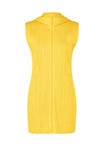 The PLEATS PLEASE ISSEY MIYAKE MONTHLY COLORS : APRIL is a sleeveless yellow mini dress with textured pleated fabric and a high neckline, featuring simple silhouettes against a plain white background. - YELLOW （no.52）