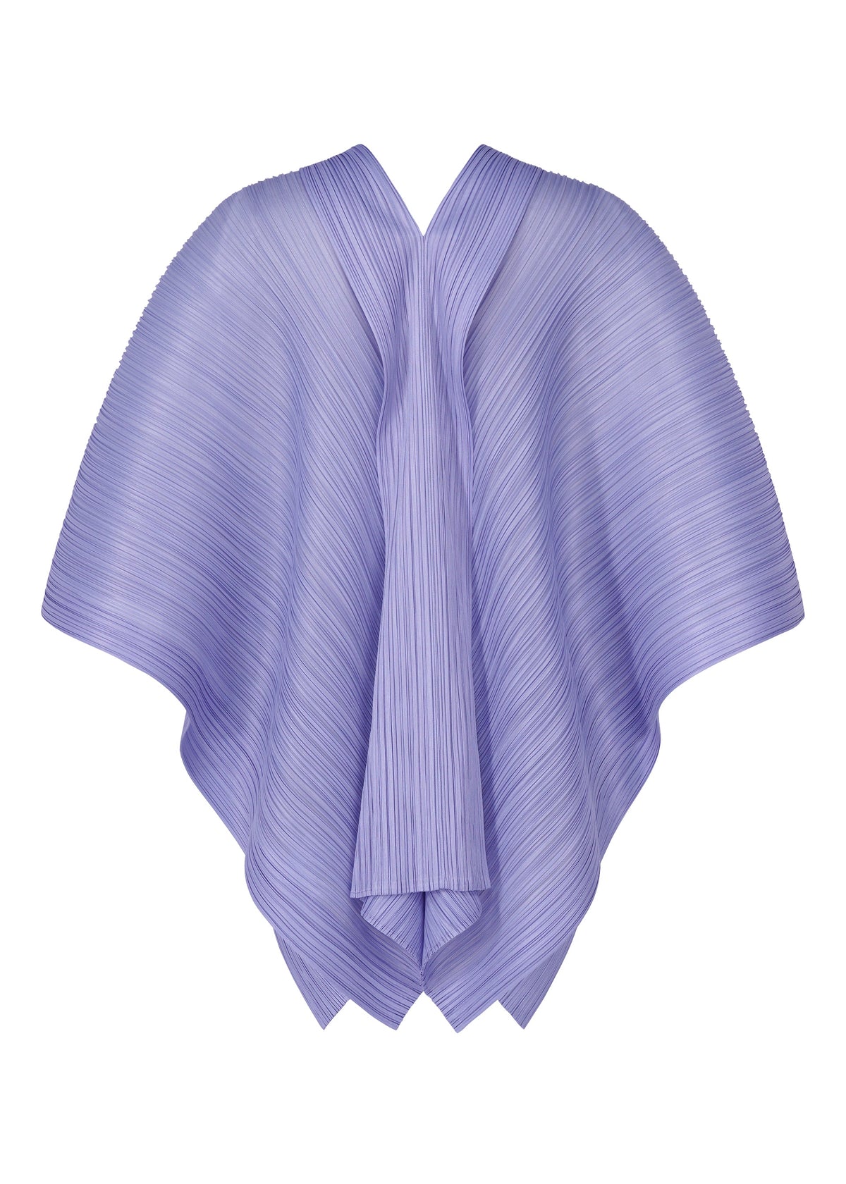 The LUCID PLEATS cape from PLEATS PLEASE ISSEY MIYAKE features light purple pleats, a V-neckline, wide flowing sleeves, and an elegant drape for versatile, stylish looks on any occasion. view 4 of 11