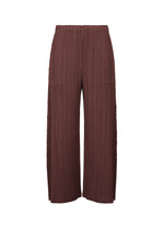 MONTHLY COLORS : JANUARY by PLEATS PLEASE ISSEY MIYAKE features wide-leg brown pleated pants with an elastic waistband and pockets, made from mid-weight fabric, shown against a plain white background. - BORDEAUX （no.84）