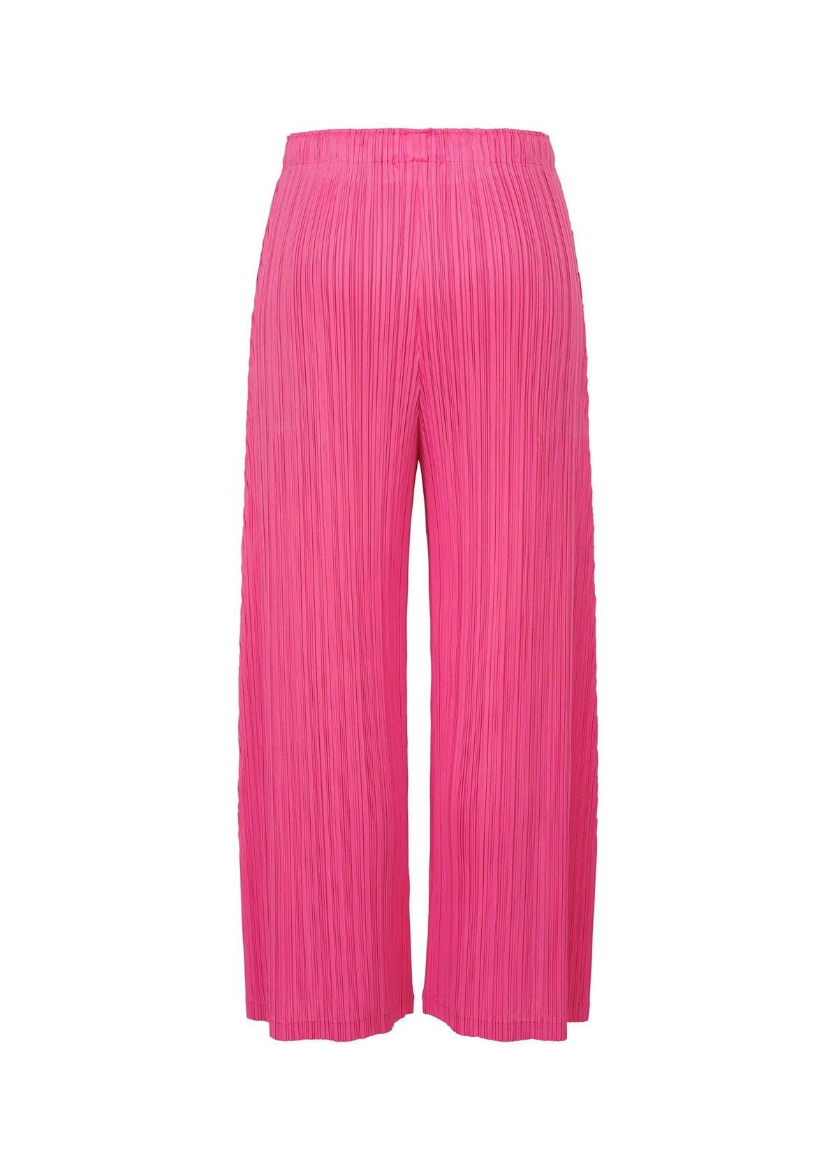MONTHLY COLORS : JANUARY by PLEATS PLEASE ISSEY MIYAKE—bright pink, mid-weight straight pants with wide-leg pleats, elastic waistband, and pockets. Displayed against a white background. view 6 of 8