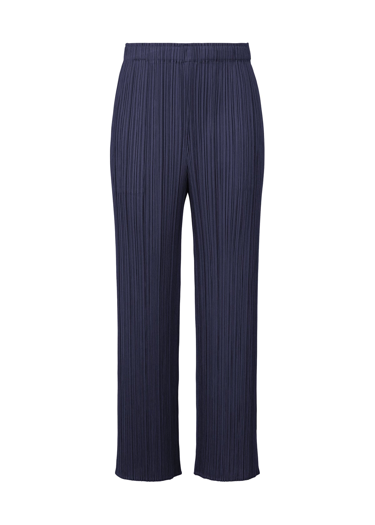 MONTHLY COLORS : MAY by PLEATS PLEASE ISSEY MIYAKE features navy blue pleated straight pants with a relaxed fit and elastic waistband, ideal for summer, shown against a white background. view 5 of 11