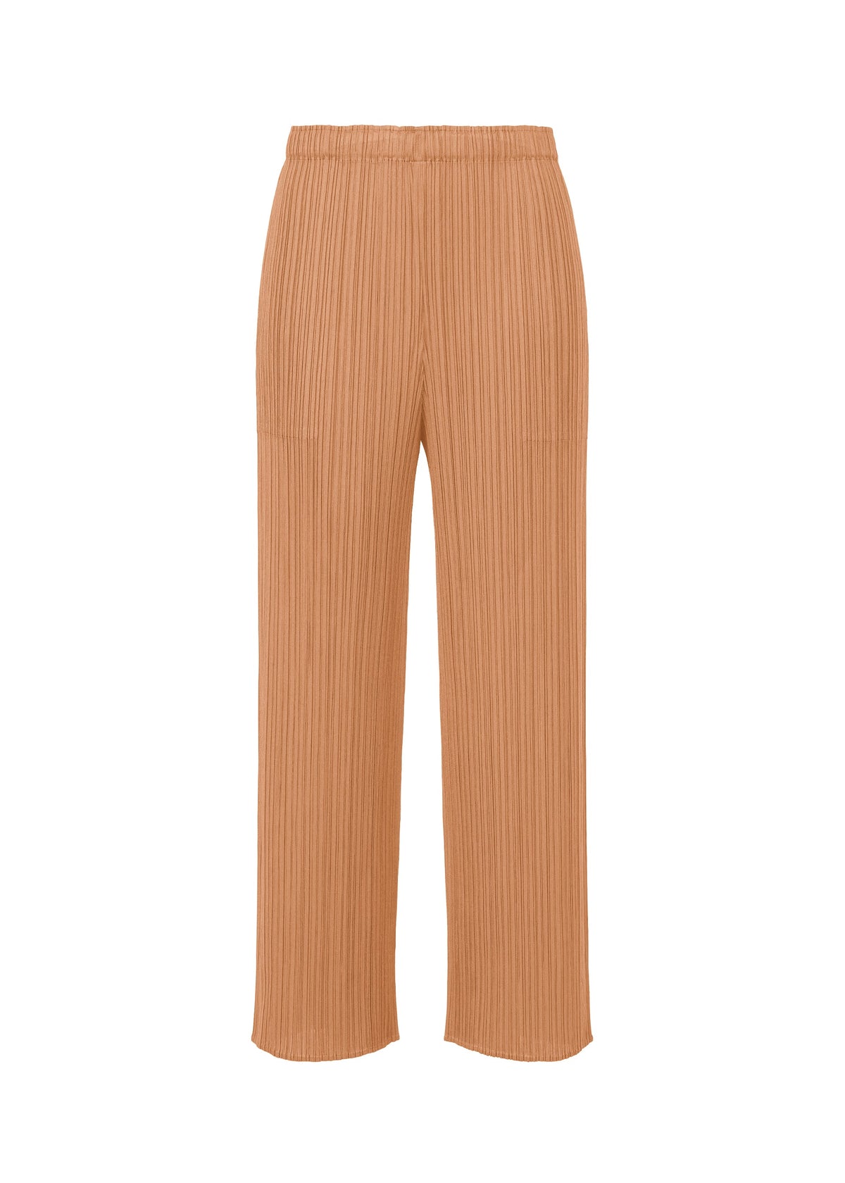MONTHLY COLORS : JUNE by PLEATS PLEASE ISSEY MIYAKE features tan wide-leg pants with side pockets, an elastic waistband, and textured pleated fabric in soft coastal shades, shown on a white background. view 2 of 10