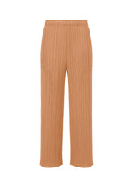 MONTHLY COLORS : JUNE by PLEATS PLEASE ISSEY MIYAKE features tan wide-leg pants with side pockets, an elastic waistband, and textured pleated fabric in soft coastal shades, shown on a white background. - PINK BEIGE （no.25）