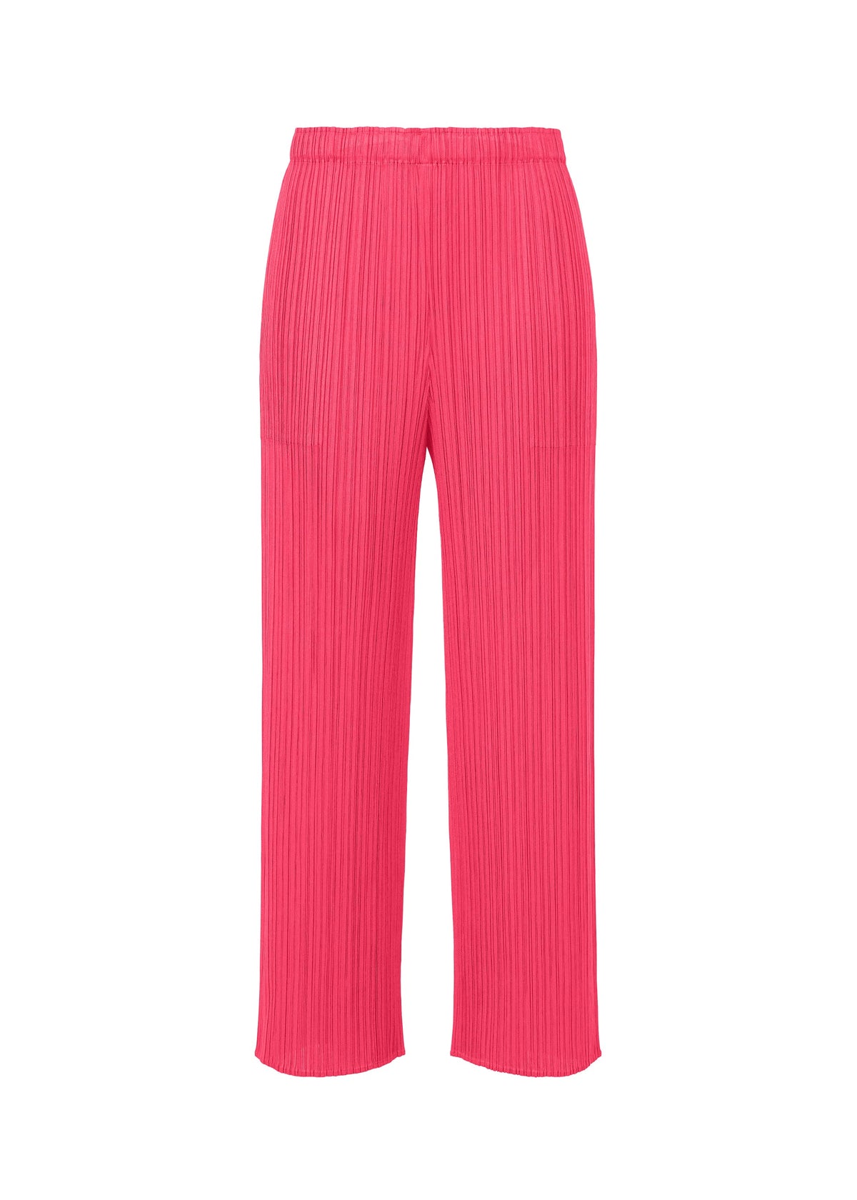 MONTHLY COLORS : JUNE by PLEATS PLEASE ISSEY MIYAKE: Bright pink wide-leg straight pants in coastal market hues with pleats, elastic waistband, side pockets, and no visible closures. Shown on a white background. view 1 of 10