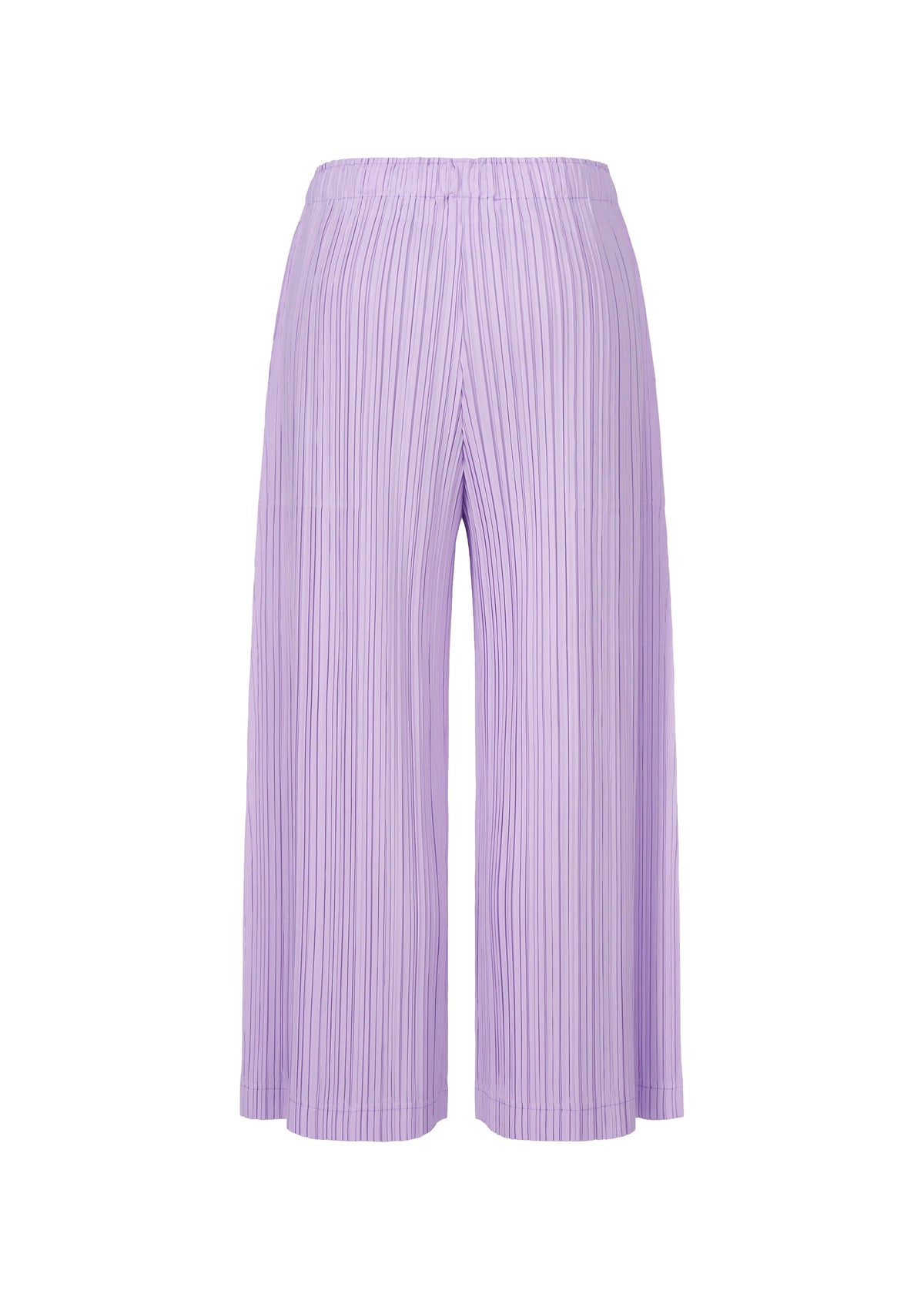 OPAQUE BOTTOMS by PLEATS PLEASE ISSEY MIYAKE: Light purple pleated wide pants with a matte finish and elastic waistband, shown against a white background. view 4 of 8