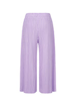 OPAQUE BOTTOMS by PLEATS PLEASE ISSEY MIYAKE: Light purple pleated wide pants with a matte finish and elastic waistband, shown against a white background.