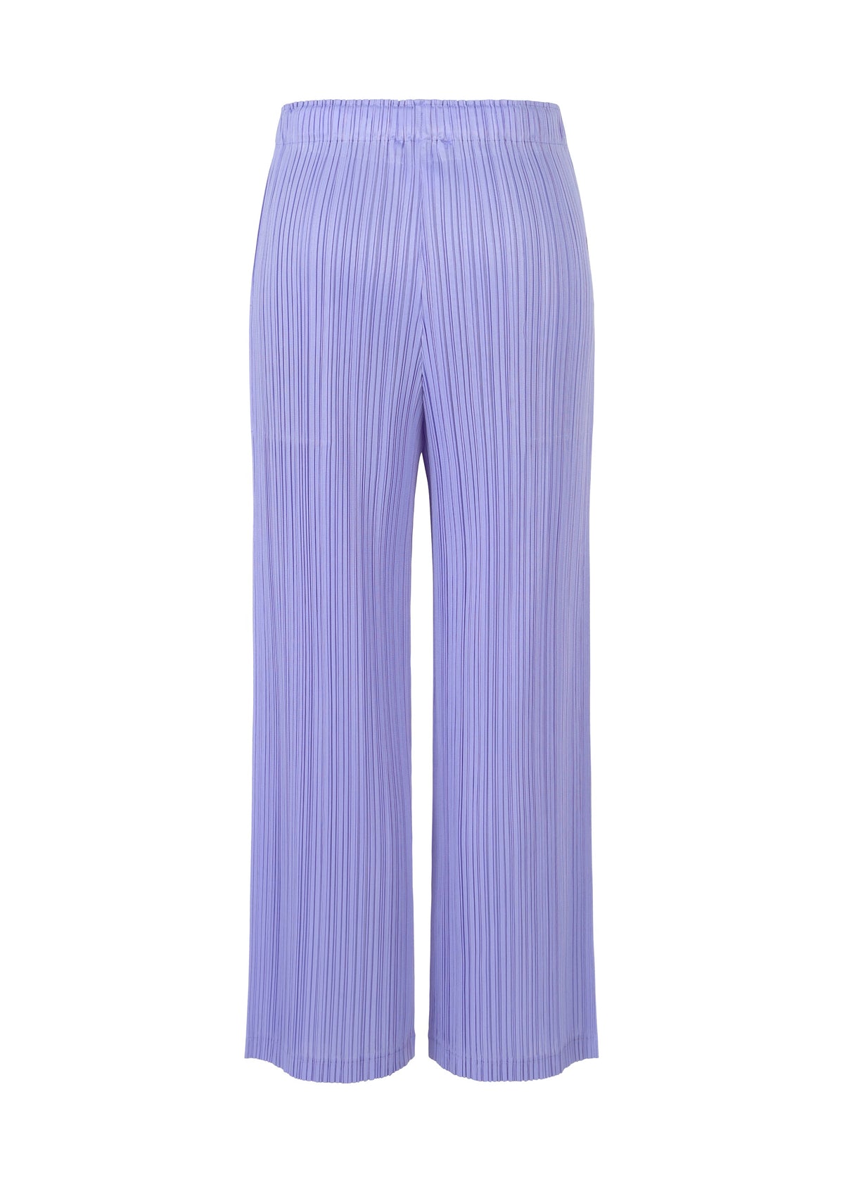 LOOP BOTTOMS by PLEATS PLEASE ISSEY MIYAKE: Light purple, ankle-length straight pants with an elastic waistband, made from thick recycled polyester and detailed with elegant pleats. Displayed on a white background. view 4 of 8