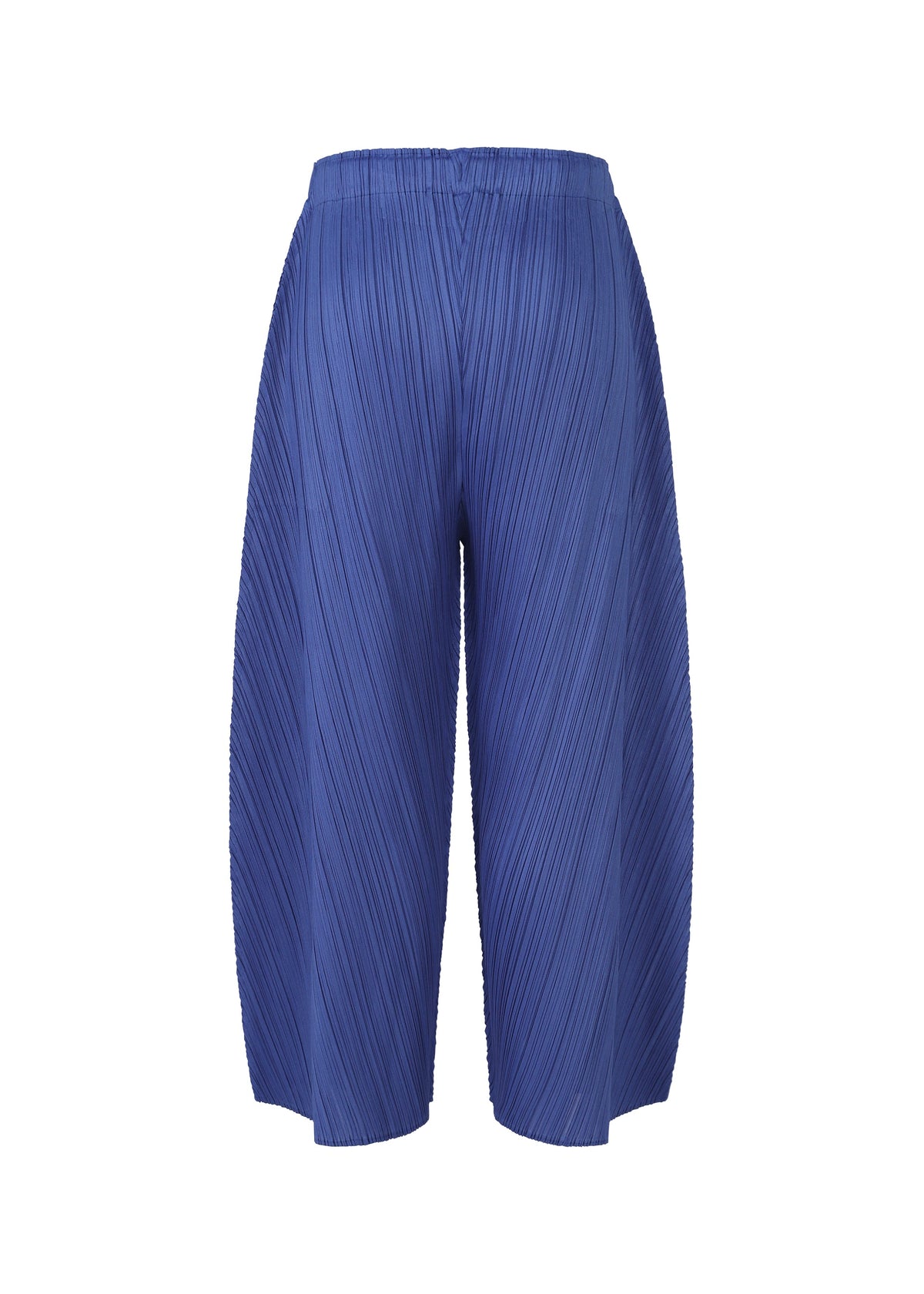 The COAST pants by PLEATS PLEASE ISSEY MIYAKE feature wide legs, diagonal pleats, a high elastic waistband, and a mid-calf cropped length, shown against a white background. view 4 of 9