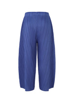 The COAST pants by PLEATS PLEASE ISSEY MIYAKE feature wide legs, diagonal pleats, a high elastic waistband, and a mid-calf cropped length, shown against a white background.