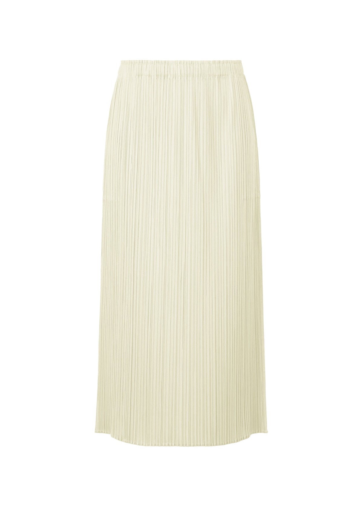 The MONTHLY COLORS : MAY skirt by PLEATS PLEASE ISSEY MIYAKE is a cream-colored, ankle-length pleated summer piece with an elastic waistband, shown against a plain white backdrop. view 1 of 11