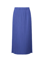 The MONTHLY COLORS : MAY skirt by PLEATS PLEASE ISSEY MIYAKE is a blue, calf-length pleated summer piece with an elastic waistband and subtle color gradation, shown on a plain white background. - BLUE (no.72)