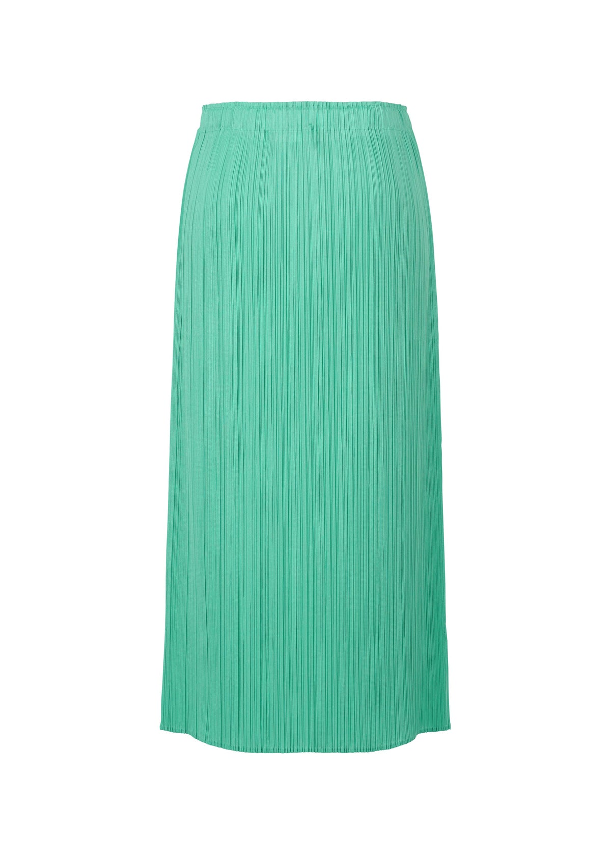 The MONTHLY COLORS : MAY skirt by PLEATS PLEASE ISSEY MIYAKE is a mint green, high-waisted, pleated midi with a straight silhouette, shown against a white background. view 6 of 11