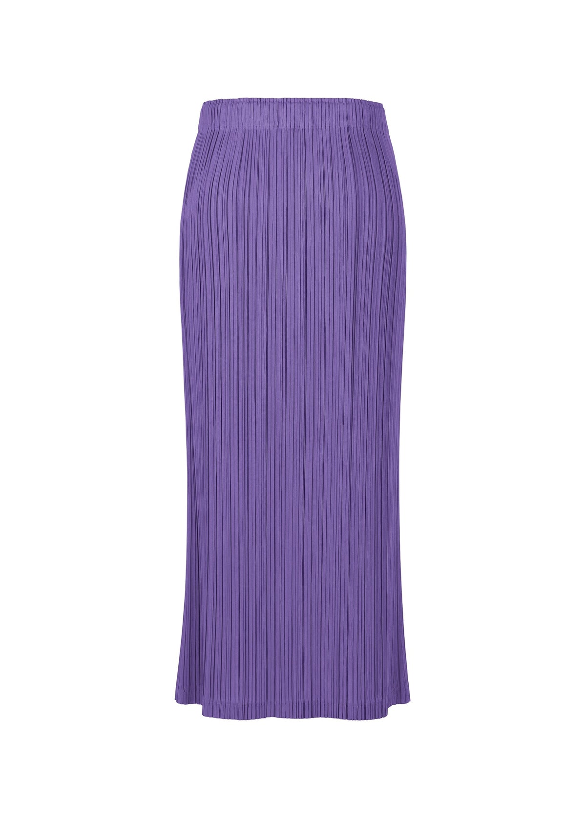 The THICKER BOTTOMS 1 by PLEATS PLEASE ISSEY MIYAKE is a long, high-waisted purple pleated skirt with an elastic waistband, pockets, and thick fabric, shown against a white background. view 6 of 11
