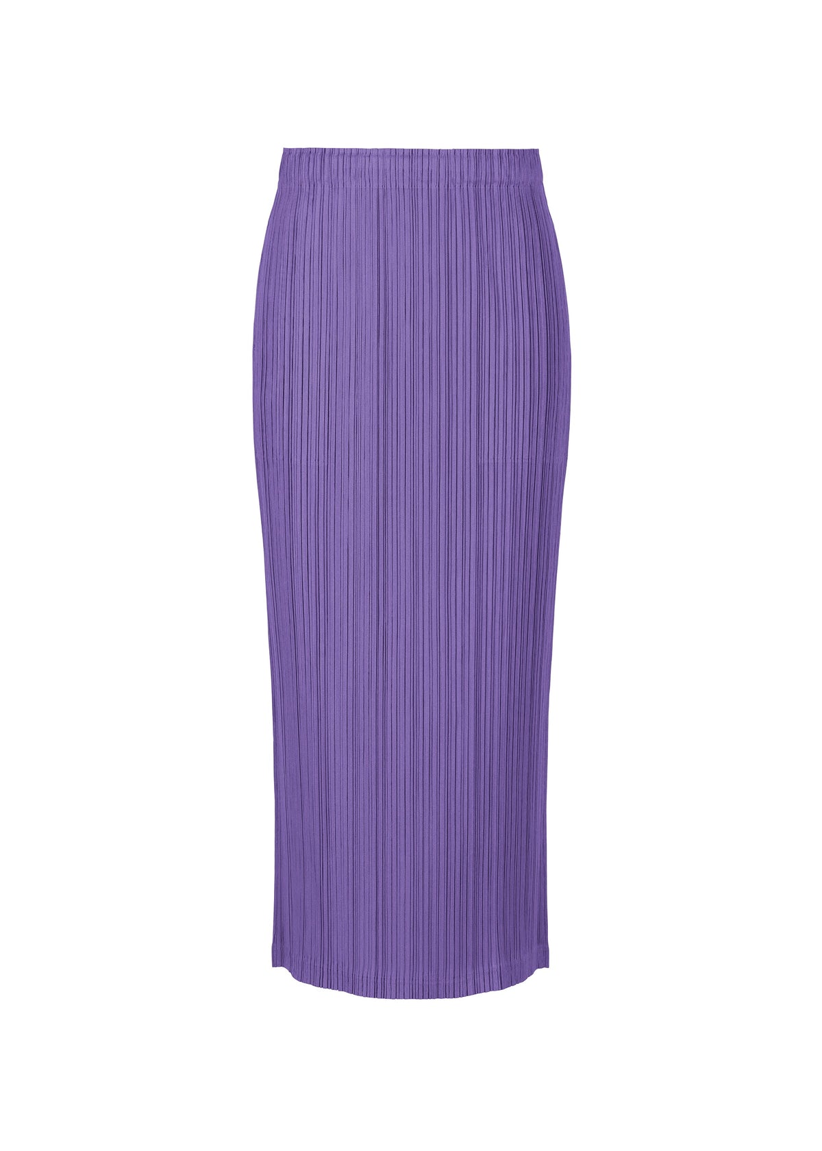 The THICKER BOTTOMS 1 by PLEATS PLEASE ISSEY MIYAKE is a purple, ankle-length pleated skirt with thick fabric, elastic waistband, and handy pockets, shown against a plain white background. view 4 of 6