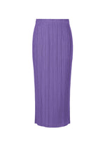 The THICKER BOTTOMS 1 by PLEATS PLEASE ISSEY MIYAKE is a purple, ankle-length pleated skirt with thick fabric, elastic waistband, and handy pockets, shown against a plain white background. - PURPLE （no.81）