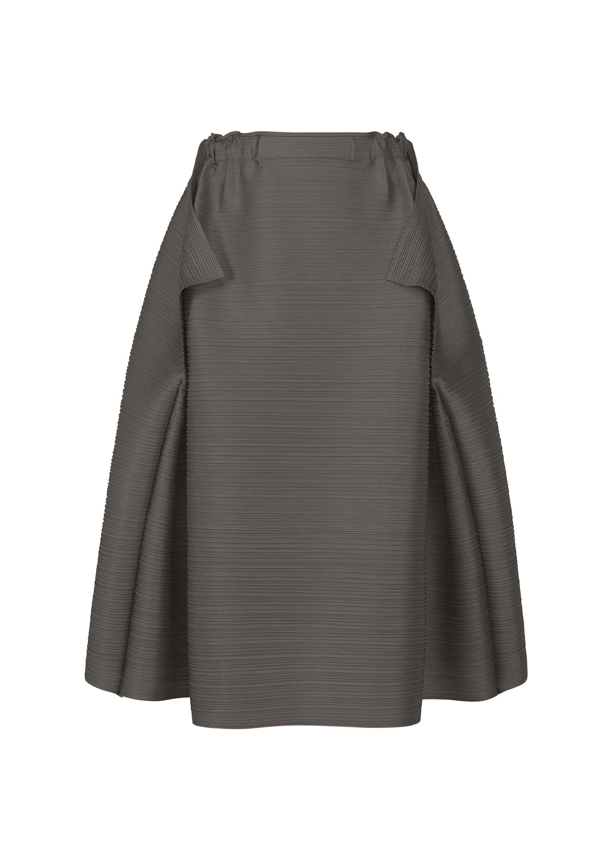 The BOUNCY BASKET skirt by PLEATS PLEASE ISSEY MIYAKE features a dark gray, textured pleated design with a structured basket silhouette and gathered waistband—an elegant addition to women’s fashion. view 1 of 9