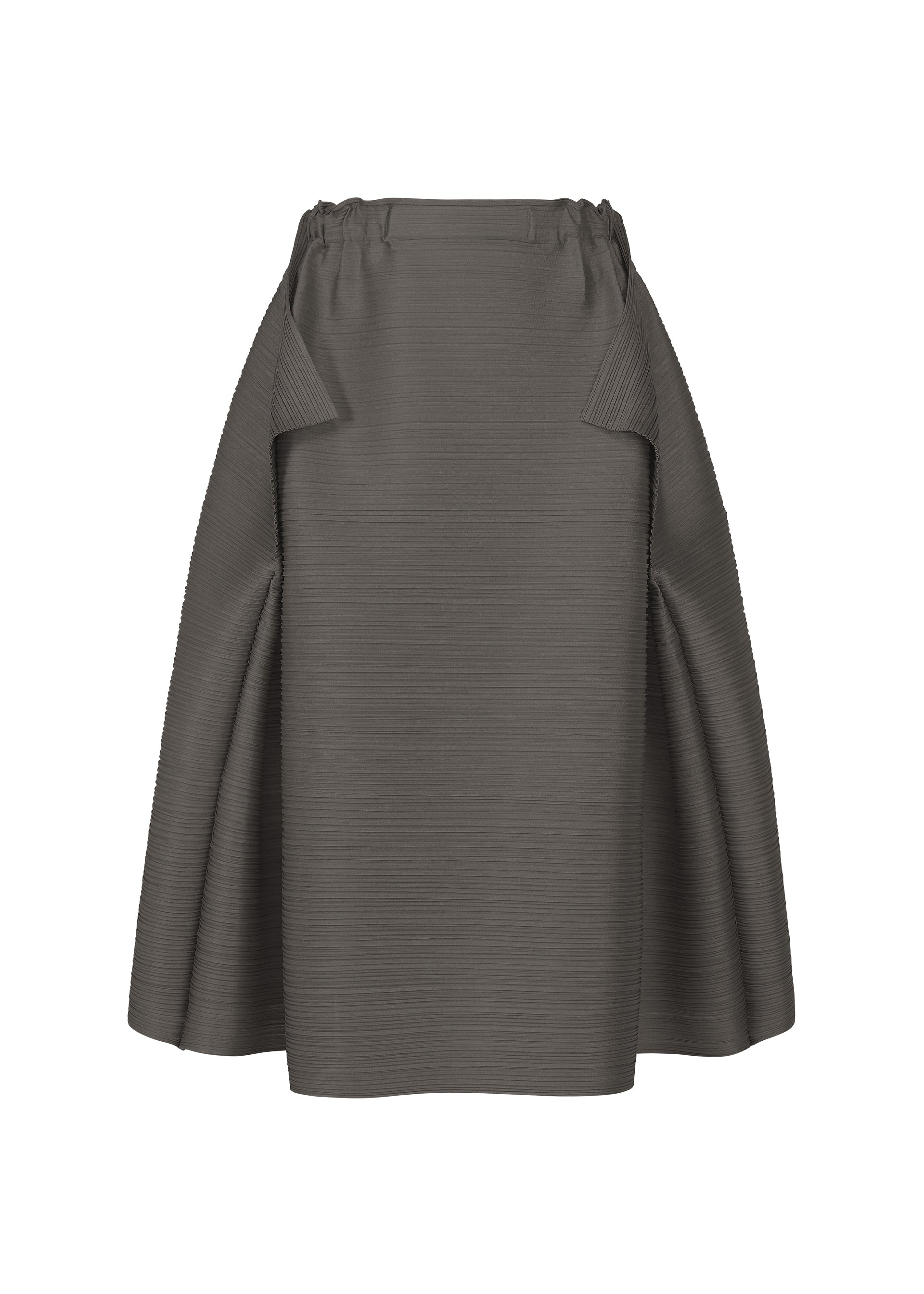 Zoomed view The BOUNCY BASKET skirt by PLEATS PLEASE ISSEY MIYAKE features a dark gray, textured pleated design with a structured basket silhouette and gathered waistband—an elegant addition to women’s fashion. - CHARCOAL （no.17）