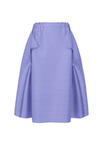 The BOUNCY BASKET skirt by PLEATS PLEASE ISSEY MIYAKE features light purple pleats, a knee-length basket silhouette, and flared side panels—an elevated statement for your women's fashion wardrobe. - STEEL BLUE （no.74）