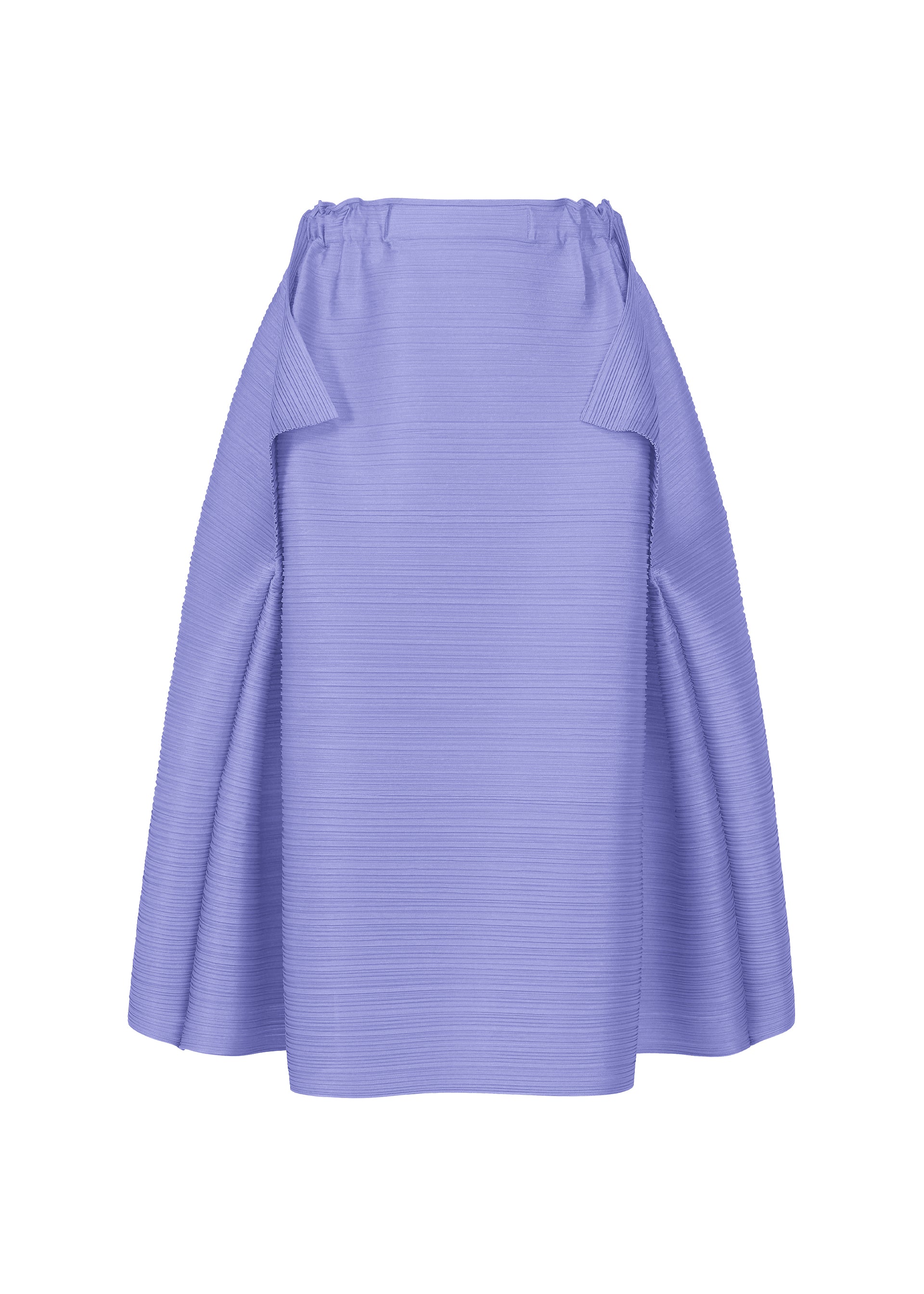 Zoomed view The BOUNCY BASKET skirt by PLEATS PLEASE ISSEY MIYAKE features light purple pleats, a knee-length basket silhouette, and flared side panels—an elevated statement for your women's fashion wardrobe. - STEEL BLUE （no.74）
