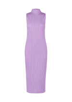 The MONTHLY COLORS : APRIL dress by PLEATS PLEASE ISSEY MIYAKE is a sleeveless lilac midi with a high neckline and light-colored pleated texture, shown on a white background—ideal for fans of minimalist design. - LIGHT PURPLE （no.80）